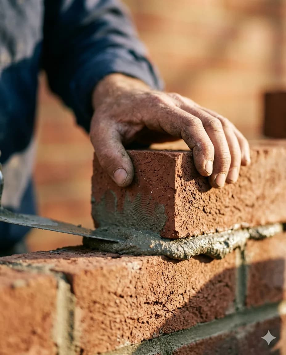 Maurer-Hand legt Klinker in Mörtelbett